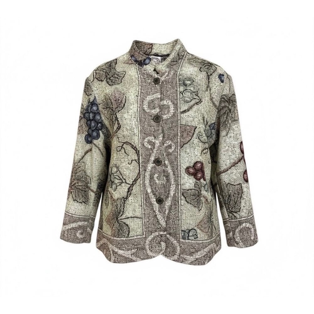 Vintage Sugar Street Weavers Jacket Sz L Multi Grape Vine Tapestry Button Front
